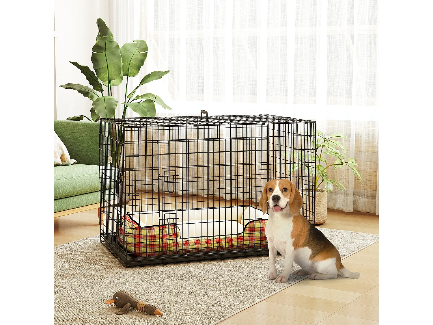 Cage caisse de transport pliante pour chien en métal noir 106 x 71 x 76 cm