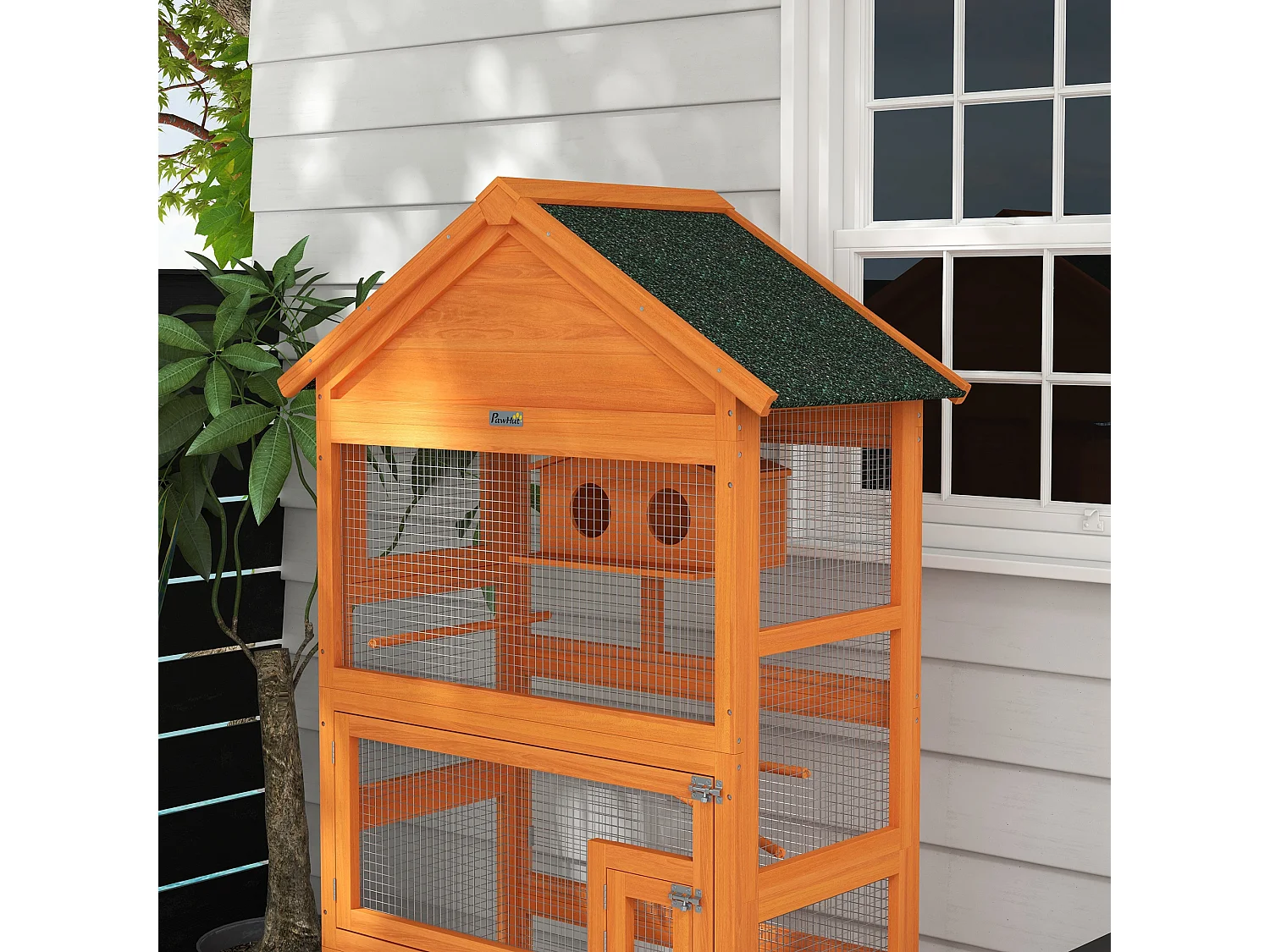 Cage à oiseaux volière grande taille 2 portes trappe toit asphalte tiroir amovible bois pré-huilé