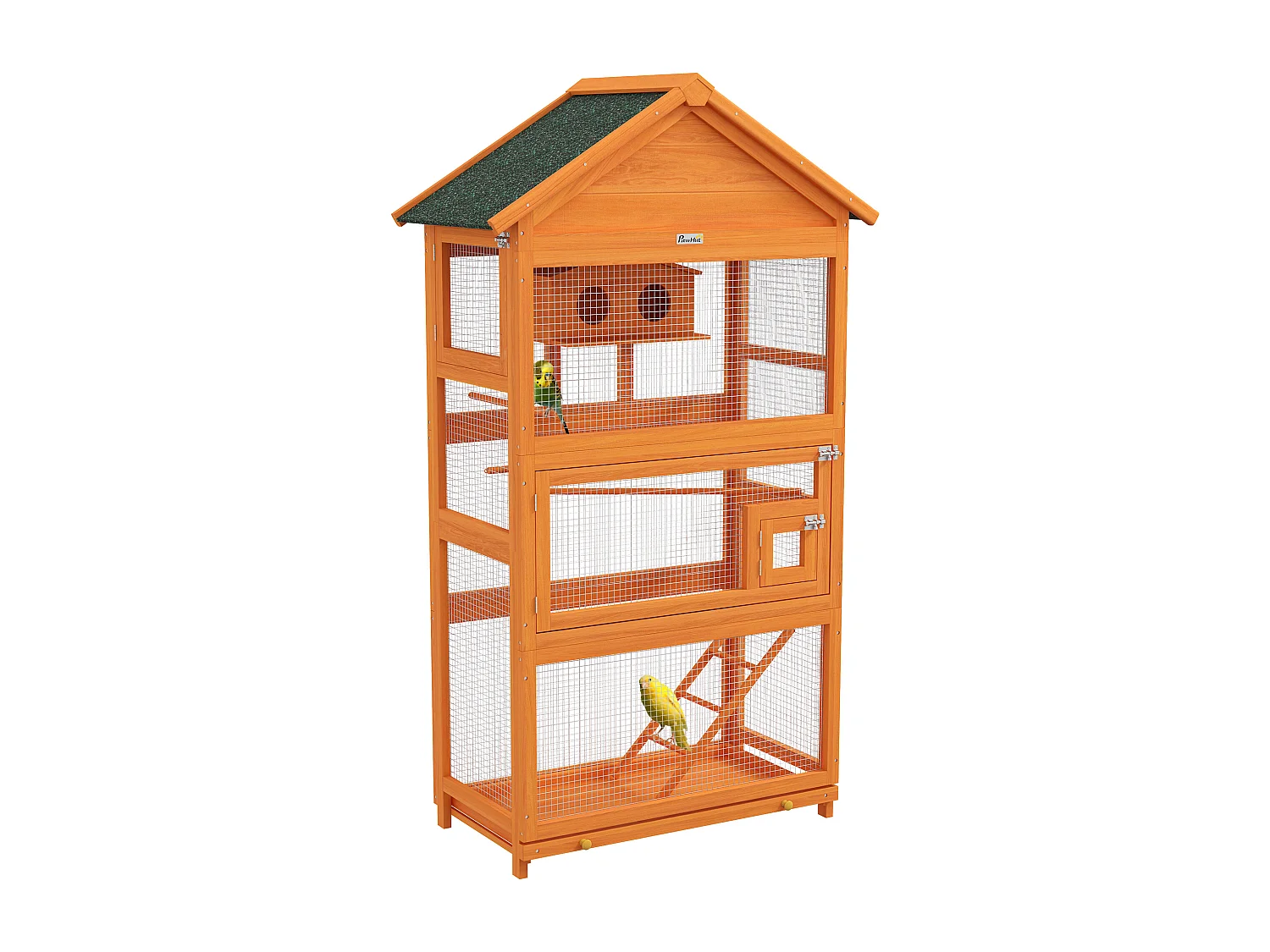 Cage à oiseaux volière grande taille 2 portes trappe toit asphalte tiroir amovible bois pré-huilé