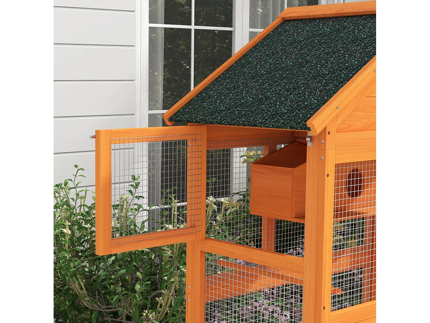 Cage à oiseaux volière grande taille 2 portes trappe toit asphalte tiroir amovible bois pré-huilé