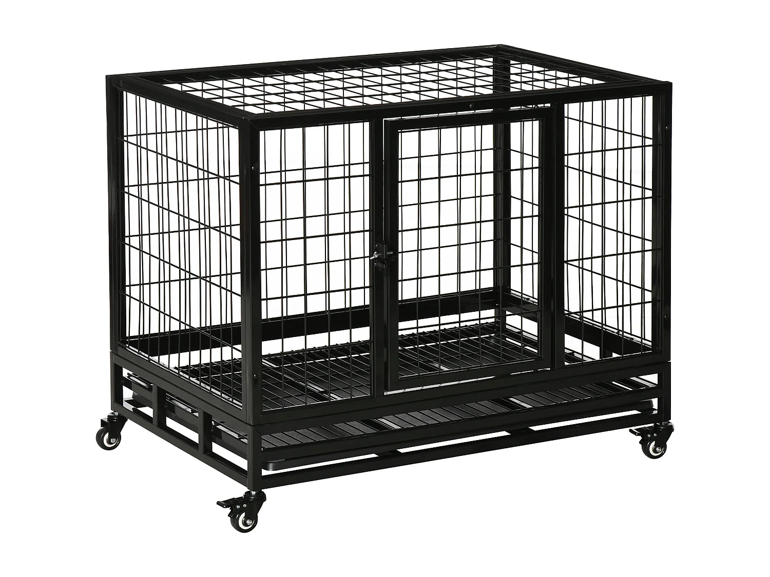 Cage pour chien animaux cage de transport sur roulettes 2 portes noir