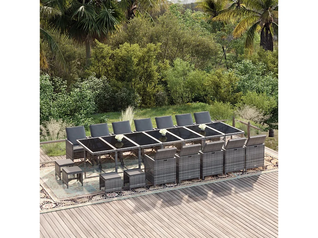 Ensemble à manger de jardin coussins 21 pcs Gris Résine tressée