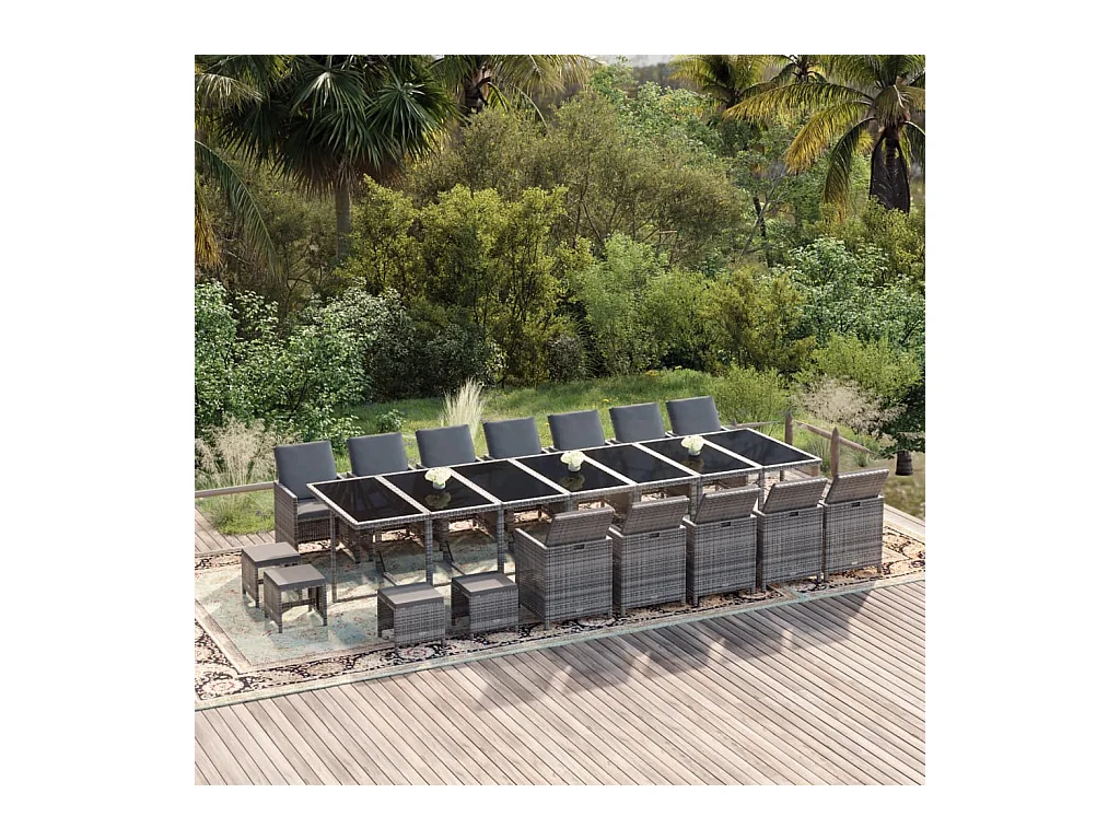 Ensemble à manger de jardin coussins 21 pcs Gris Résine tressée