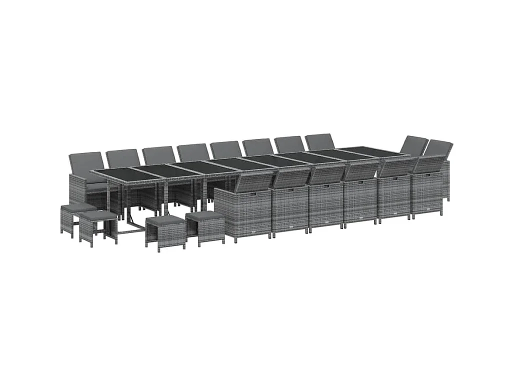 21-tlg. Garten-Essgruppe mit Kissen Poly Rattan Grau