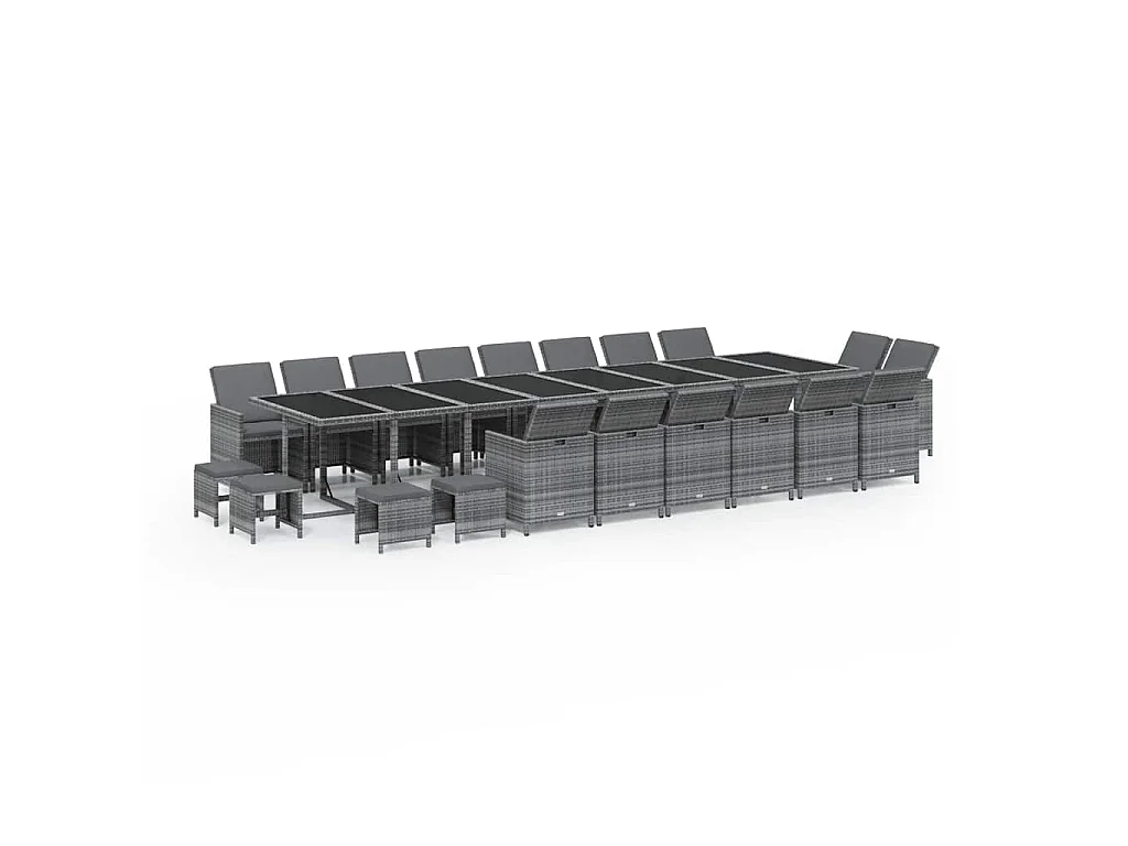 21-delige Tuinset met kussens poly rattan grijs