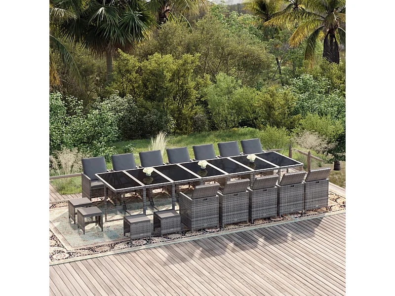 Ensemble à manger de jardin coussins 21 pcs Gris Résine tressée