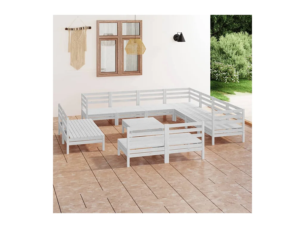 Juego de muebles de jardín 12 piezas madera maciza pino blanco