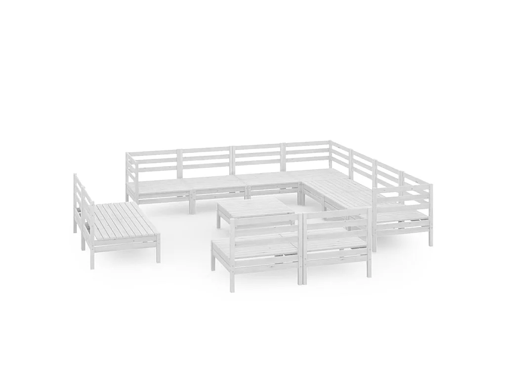 Set Salotto da Giardino 12 pz in Legno Massello di Pino Bianco