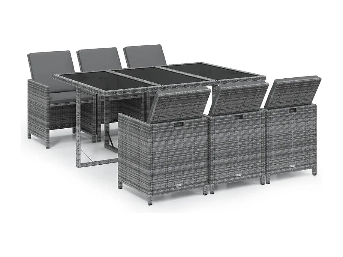 Ensemble à manger de jardin coussins 7pcs Résine tressée Gris