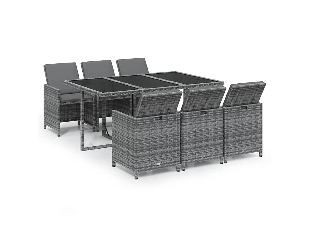 7-delige Tuinset met kussens poly rattan grijs