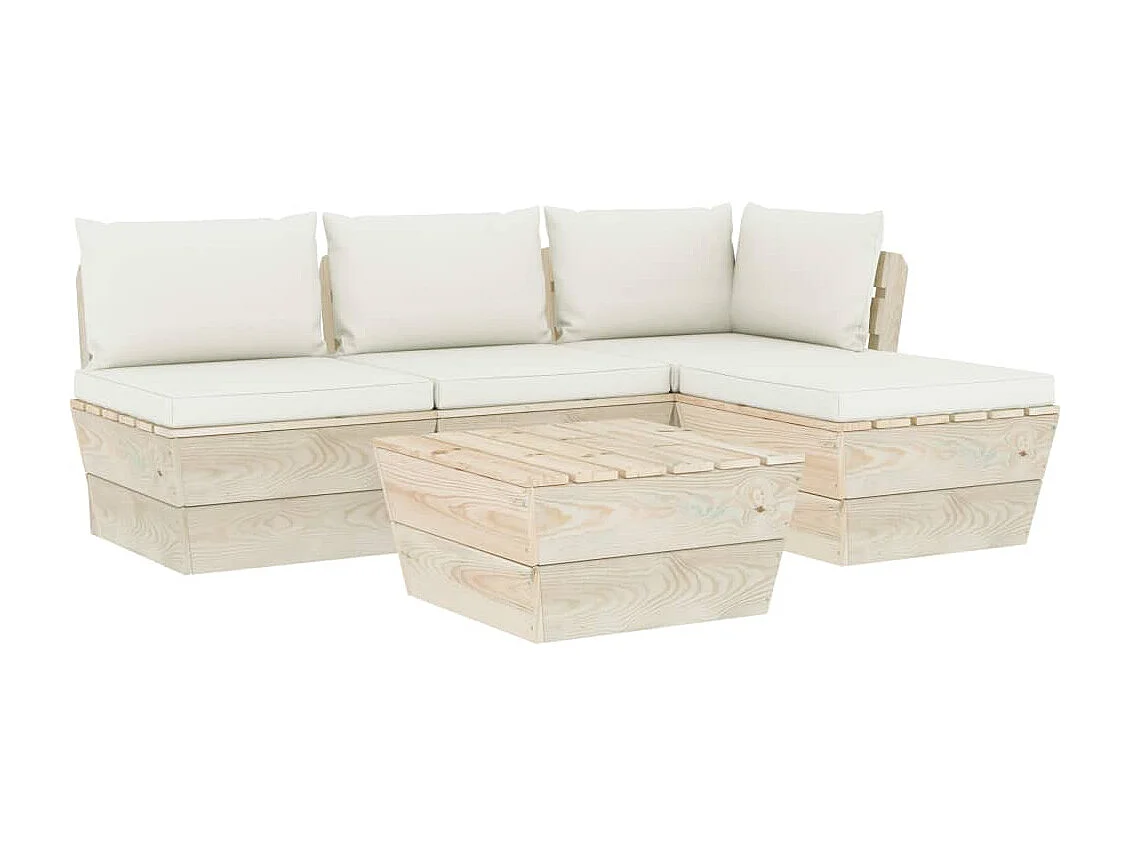 Set Divani da Giardino su Pallet 5 pz con Cuscini Legno Abete