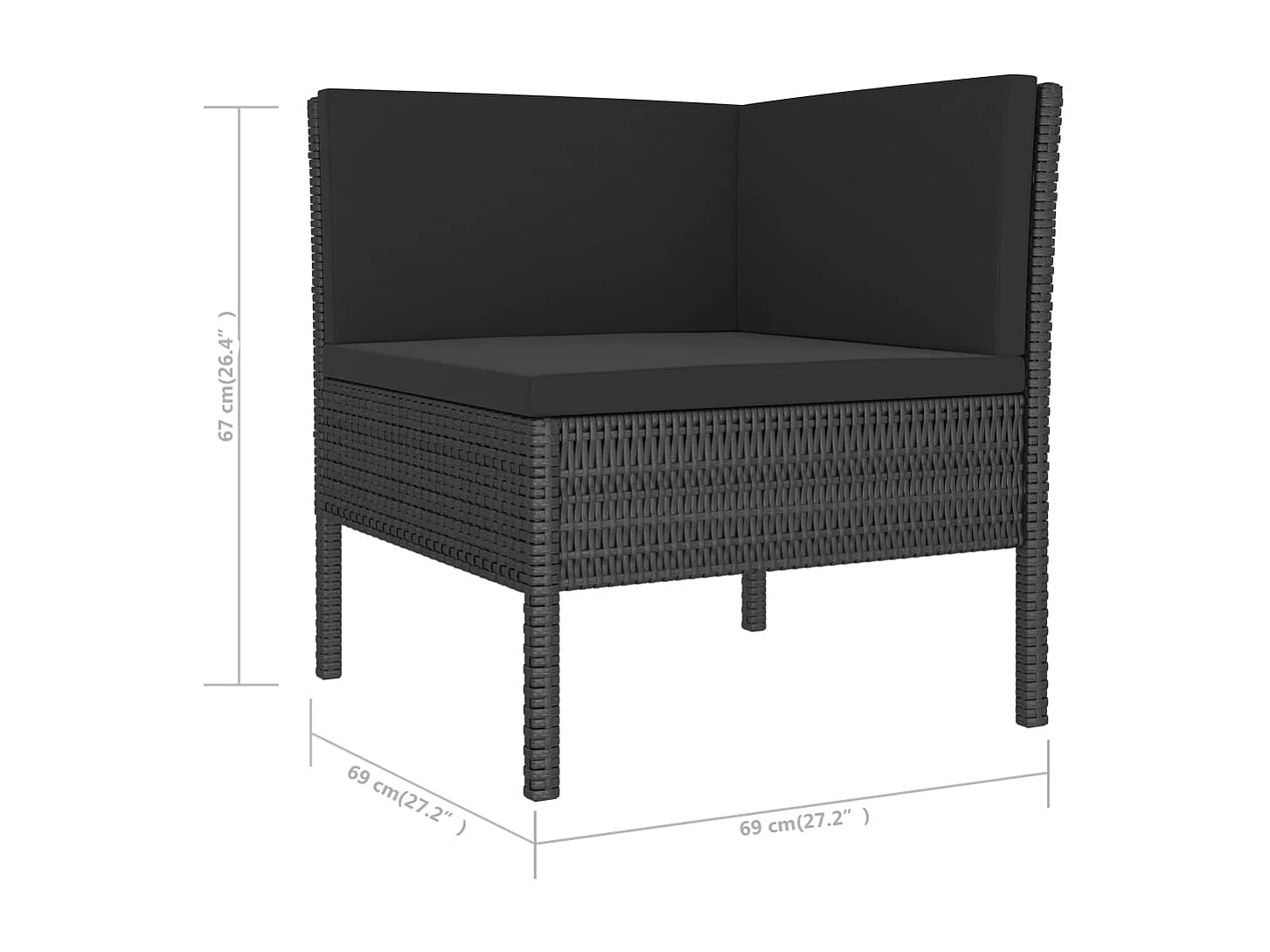 6-delige Loungeset met kussens poly rattan zwart