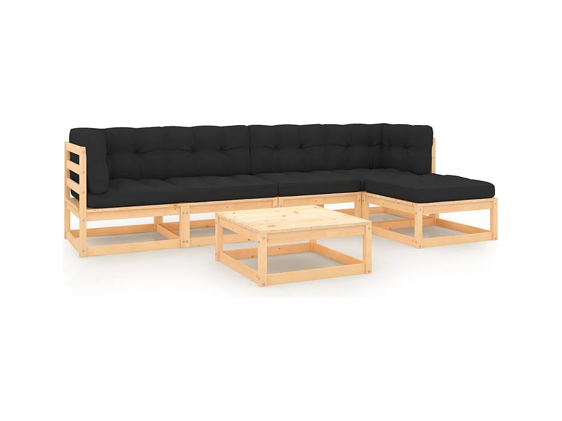 Salon de jardin 6 pcs avec coussins Bois de pin massif