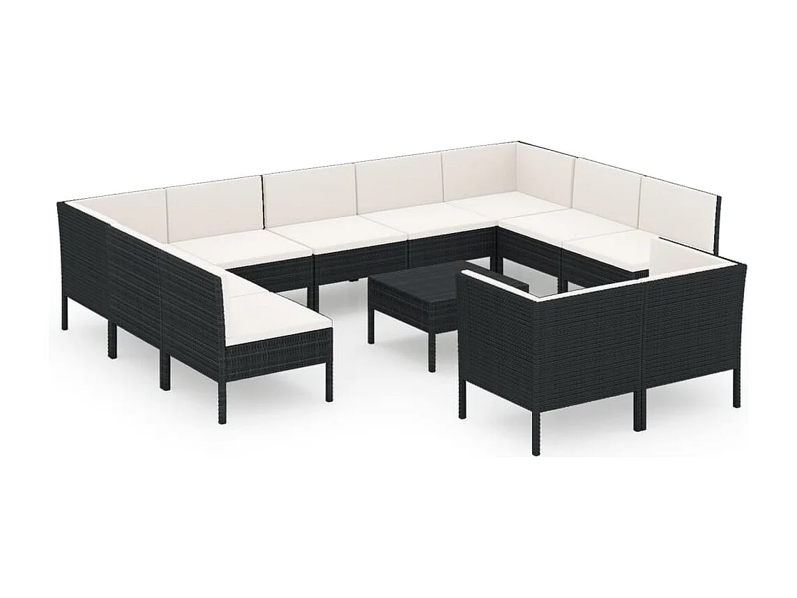 12 pcs conjunto lounge de jardim c/ almofadões vime PE preto