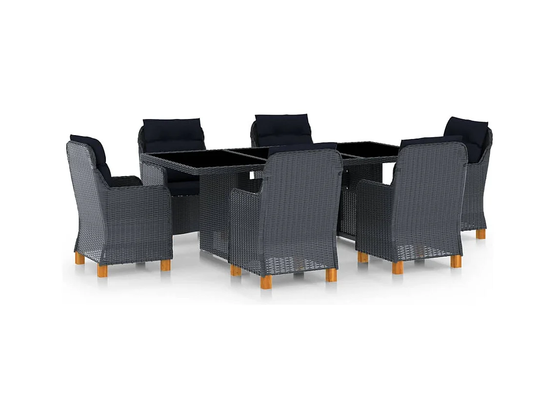 Ensemble à manger d'extérieur 7pcs et coussins résine tressée