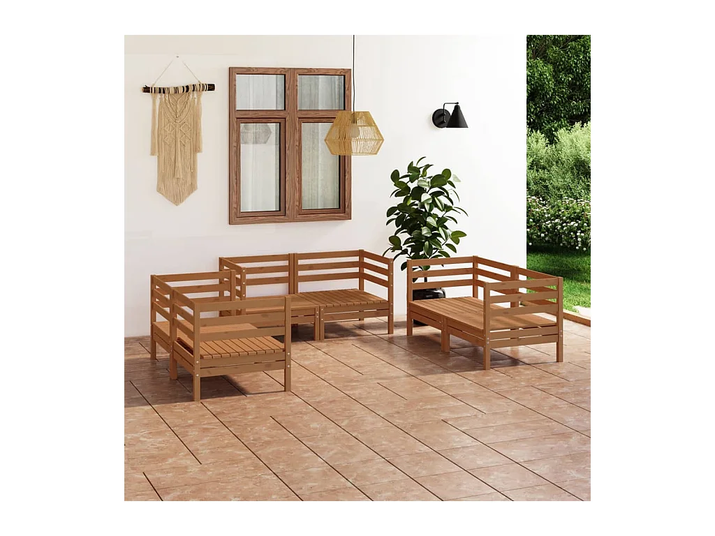 Set Salotto da Giardino 6pz Marrone Ambra Legno Massello Pino