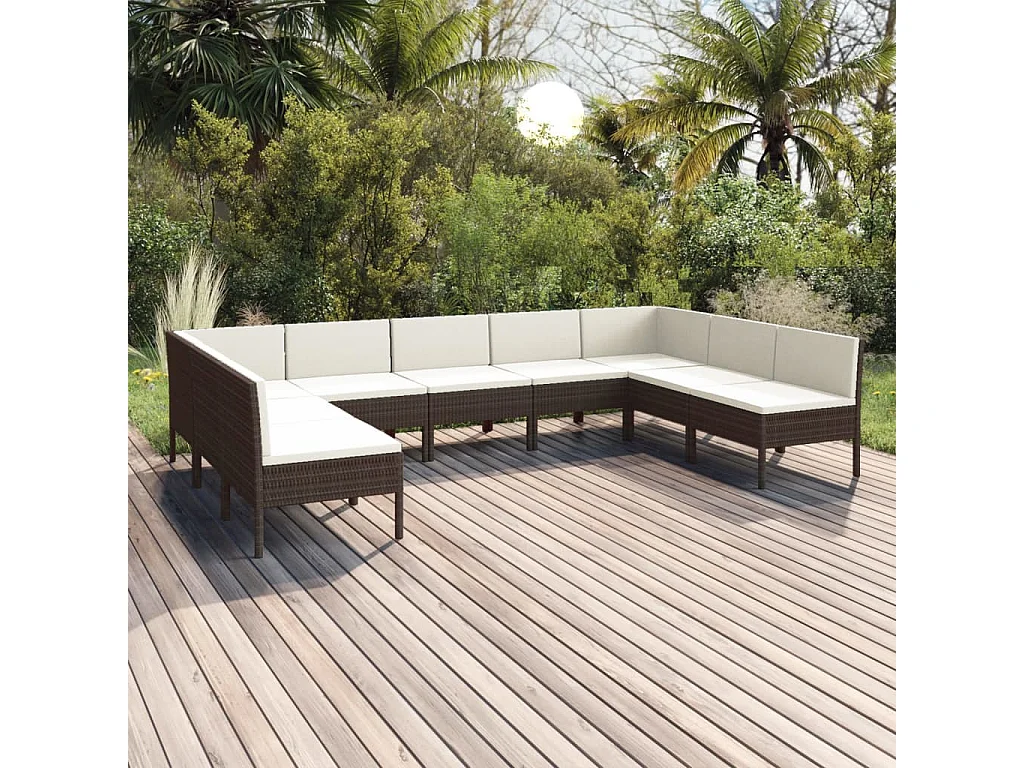 9-tlg. Garten-Lounge-Set mit Auflagen Poly Rattan Braun