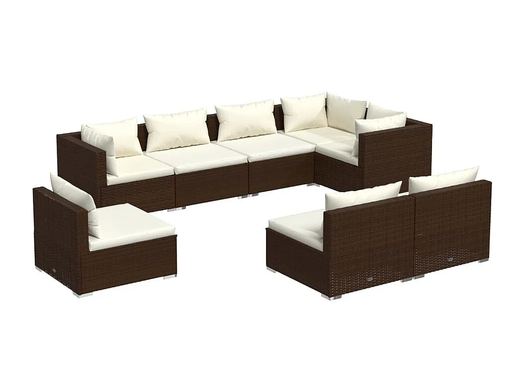 Set Divani da Giardino 8 pz con Cuscini in Polyrattan Marrone