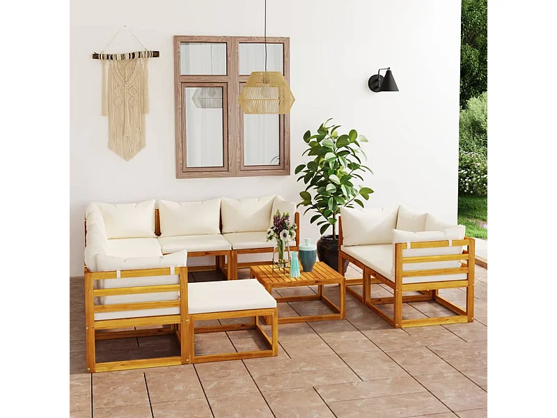 10-tlg. Garten-Lounge-Set mit Auflagen Creme Massivholz Akazie