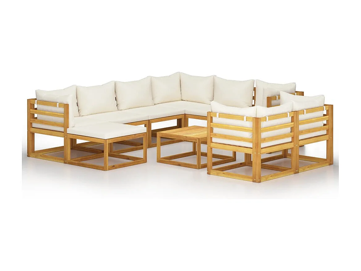 10-delige Loungeset met kussens massief acaciahout crème