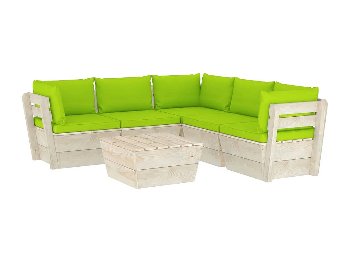 6 pcs conjunto lounge de paletes + almofadões madeira de abeto