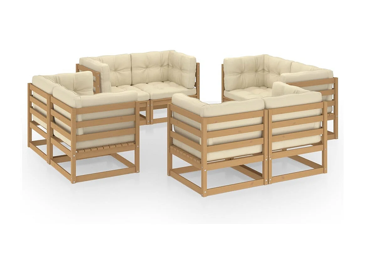 Set Divani da Giardino 8 pz con Cuscini Legno Massello Pino