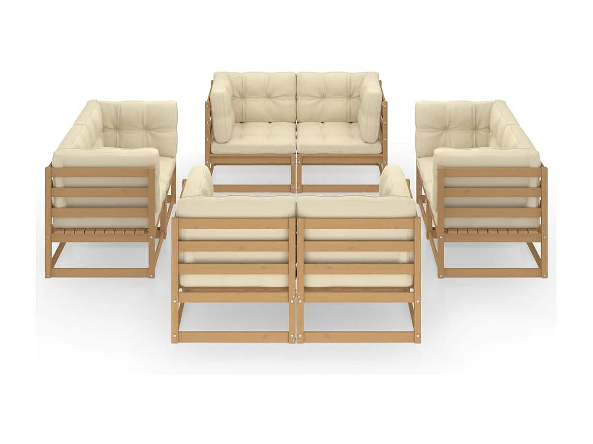 Set Divani da Giardino 8 pz con Cuscini Legno Massello Pino