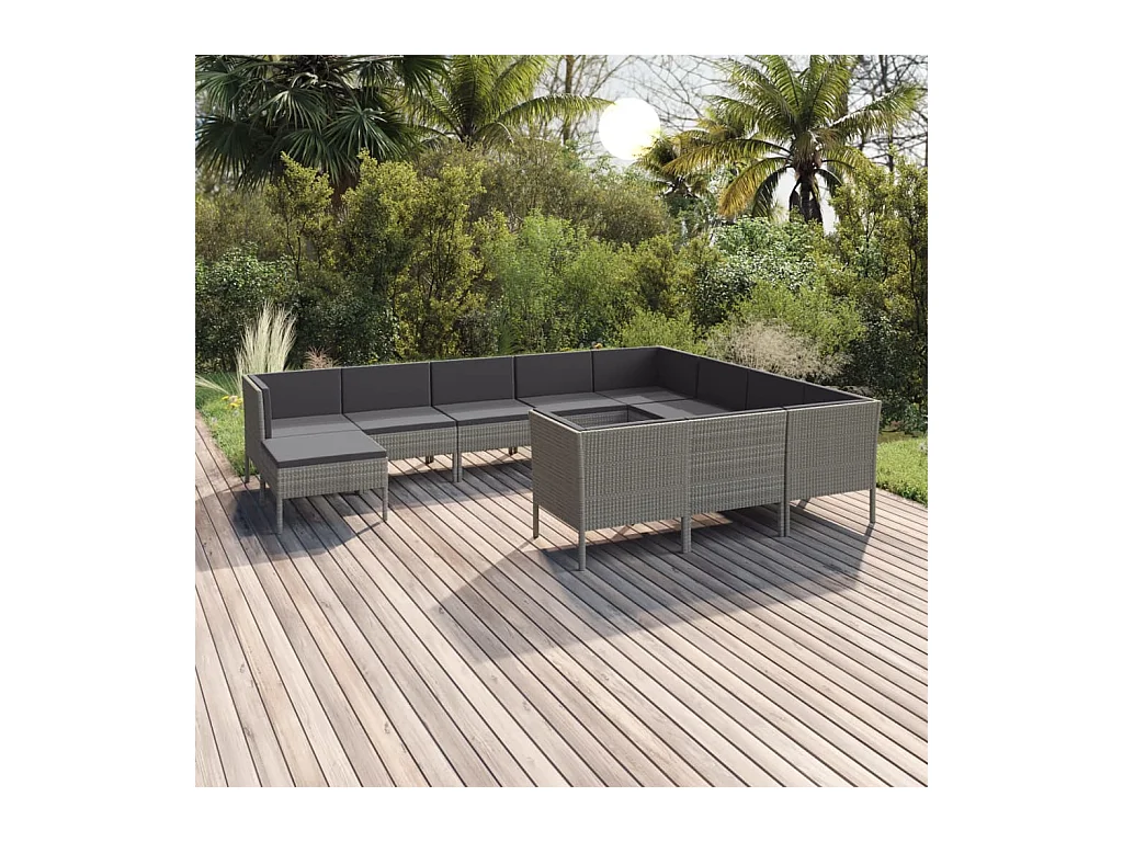 Salon de jardin 11 pcs avec coussins Résine tressée Gris