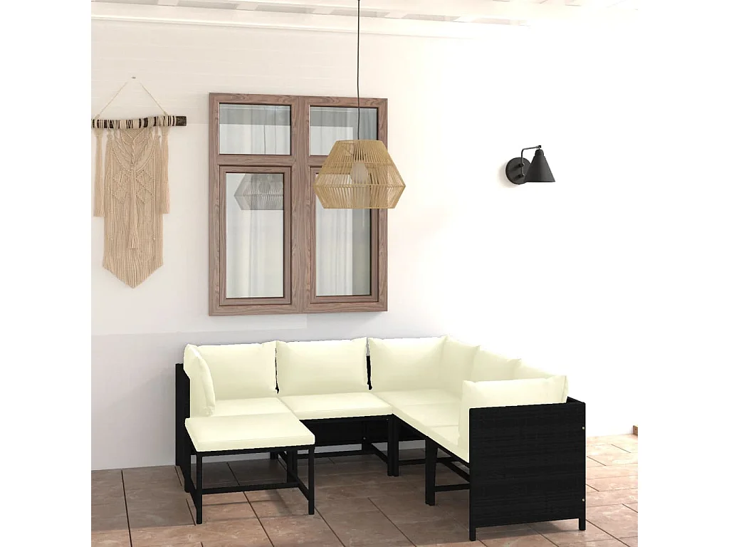 6-tlg. Garten-Lounge-Set mit Kissen Poly Rattan Schwarz