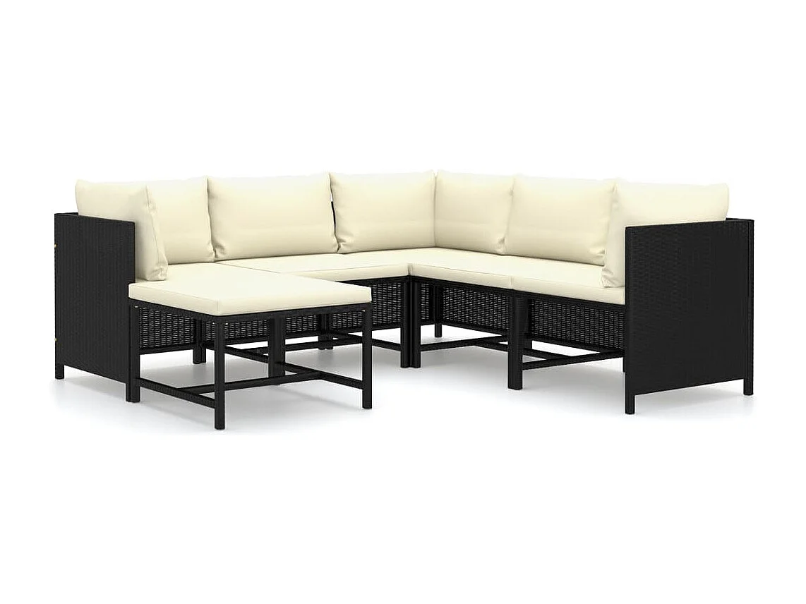 6-tlg. Garten-Lounge-Set mit Kissen Poly Rattan Schwarz