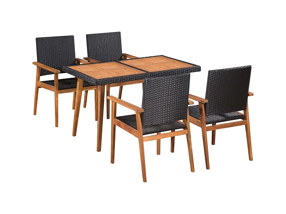 Ensemble à manger d'extérieur 5 pcs Résine tressée Noir marron