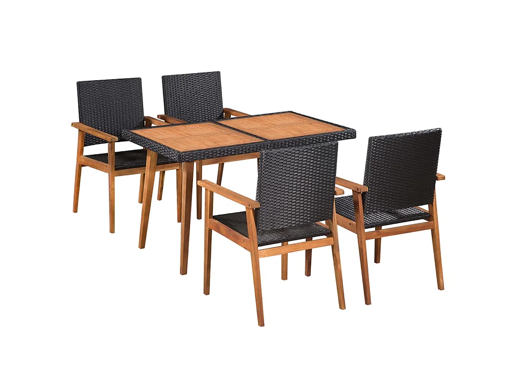 5-delige Tuinset poly rattan zwart en bruin