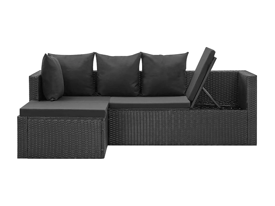 4 pcs conjunto lounge de jardim c/ almofadões vime PE preto