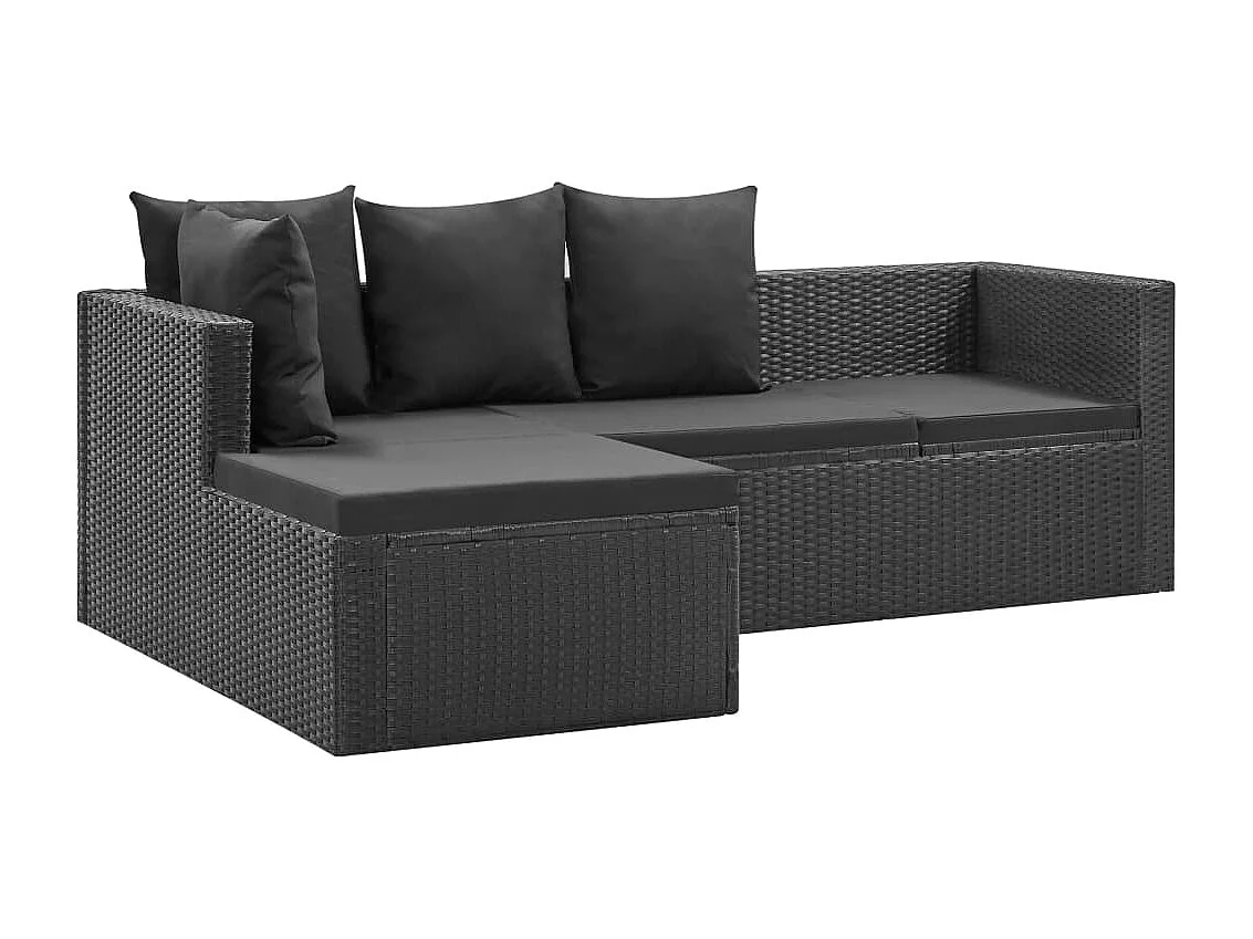 Salon de jardin 4 pcs Noir avec coussins Résine tressée
