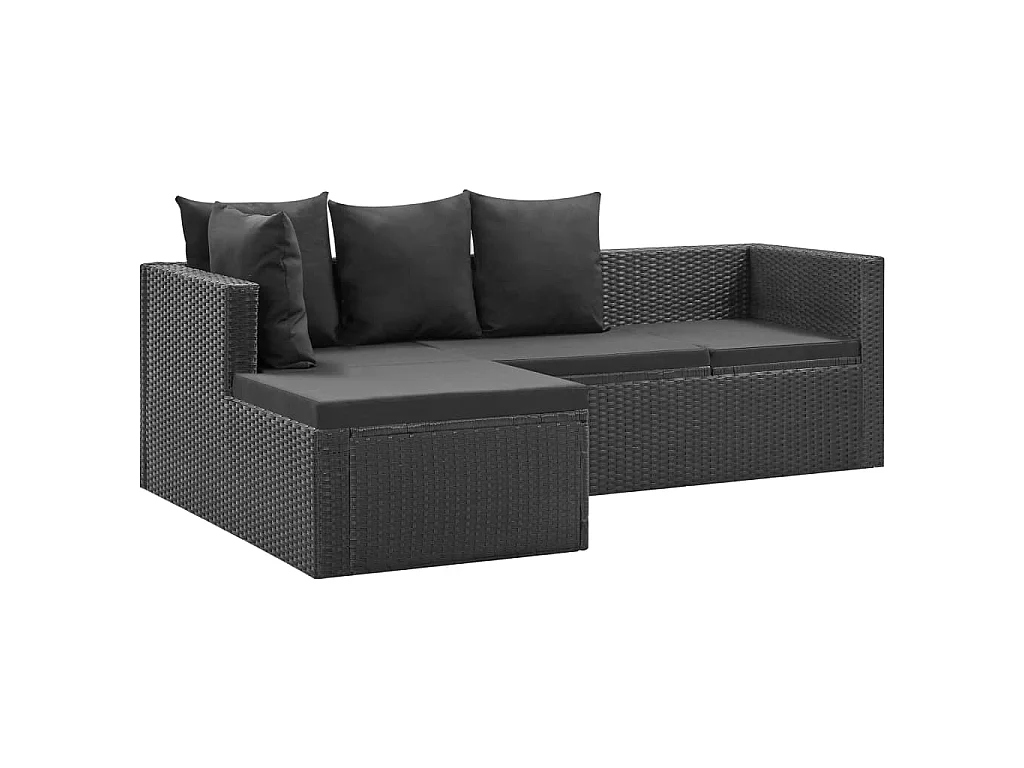 Salon de jardin 4 pcs Noir avec coussins Résine tressée