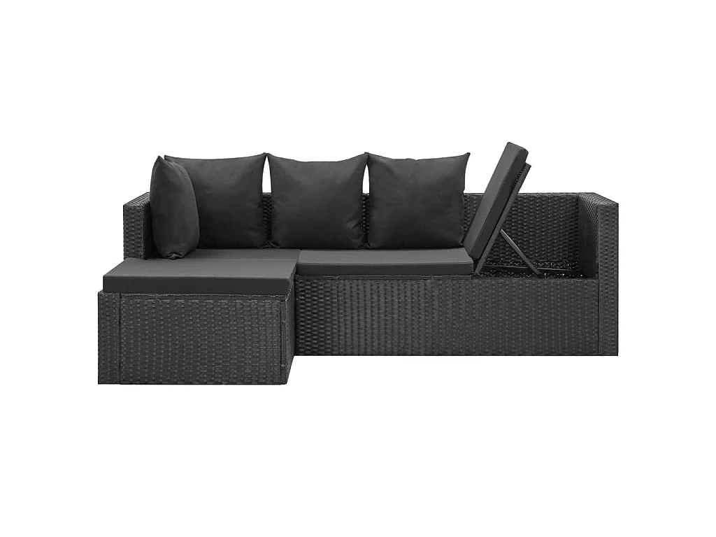 Salon de jardin 4 pcs Noir avec coussins Résine tressée