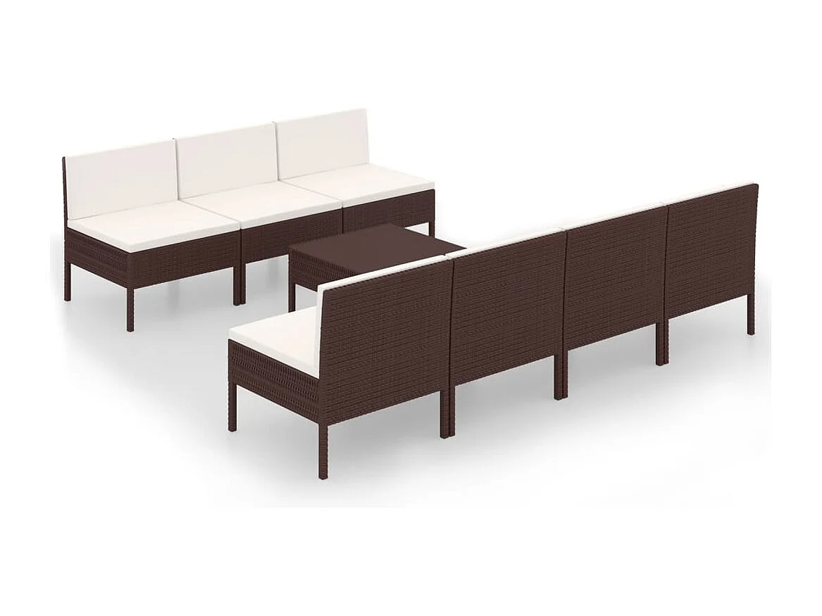 Salon de jardin 8 pcs avec coussins résine tressée marron