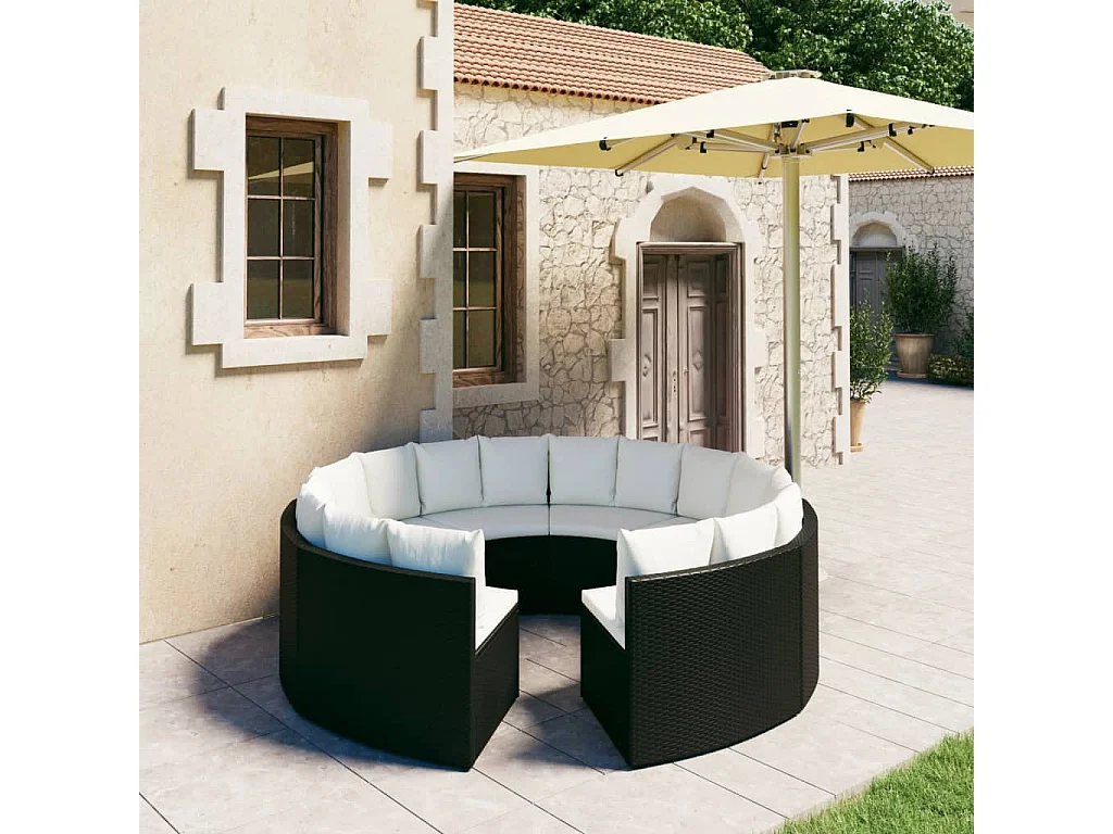 Salon de jardin 8 pcs avec coussins Résine tressée Noir