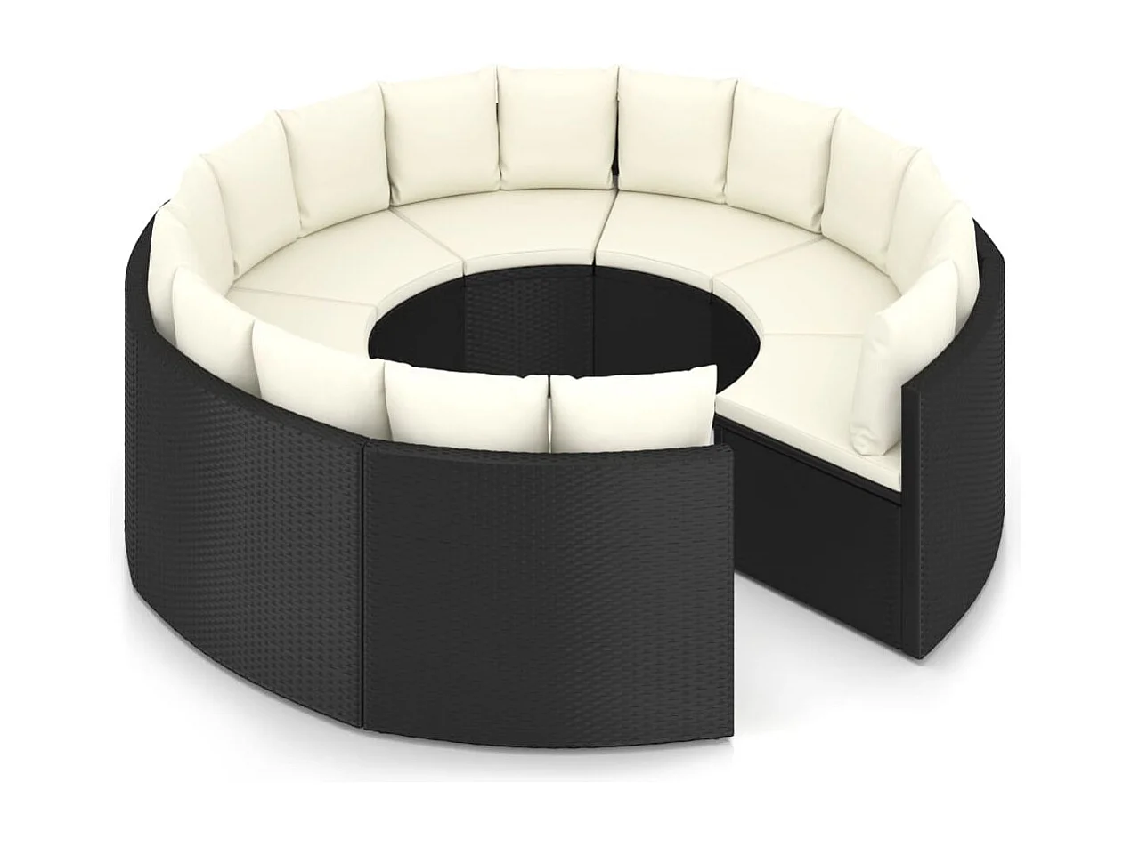 Salon de jardin 8 pcs avec coussins Résine tressée Noir