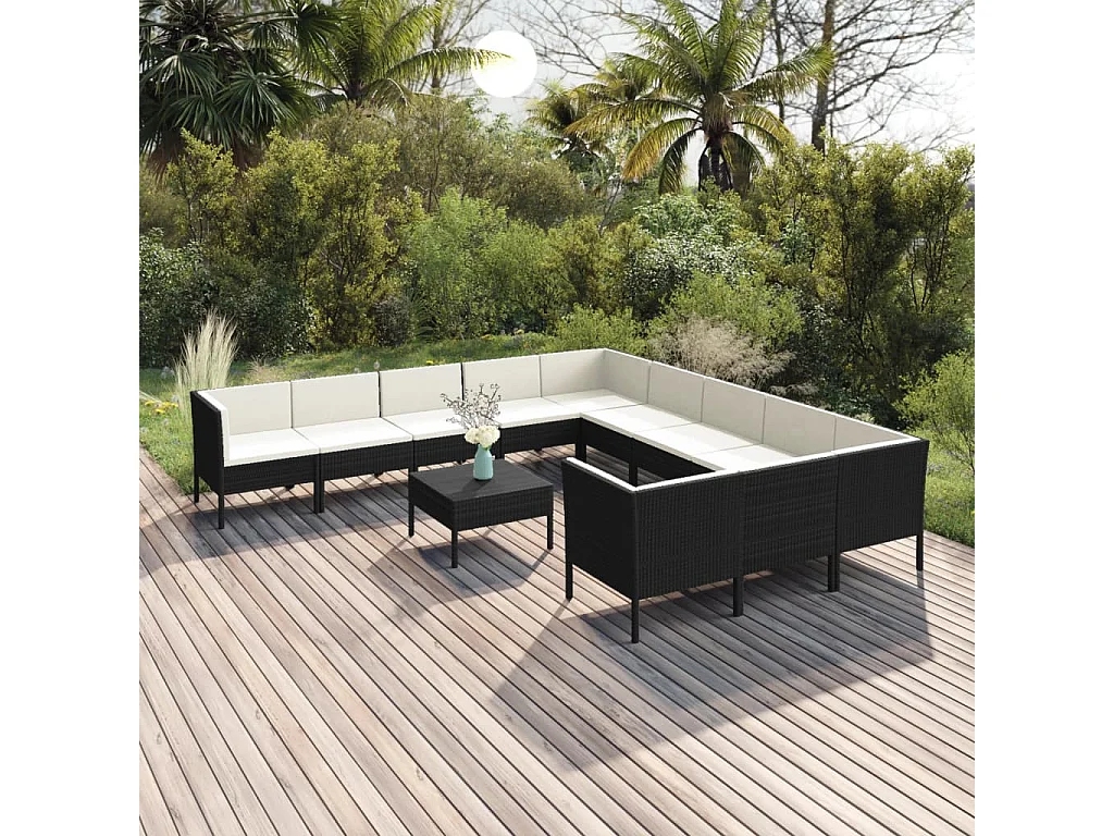 Set Divani da Giardino 12 pz con Cuscini in Polyrattan Nero