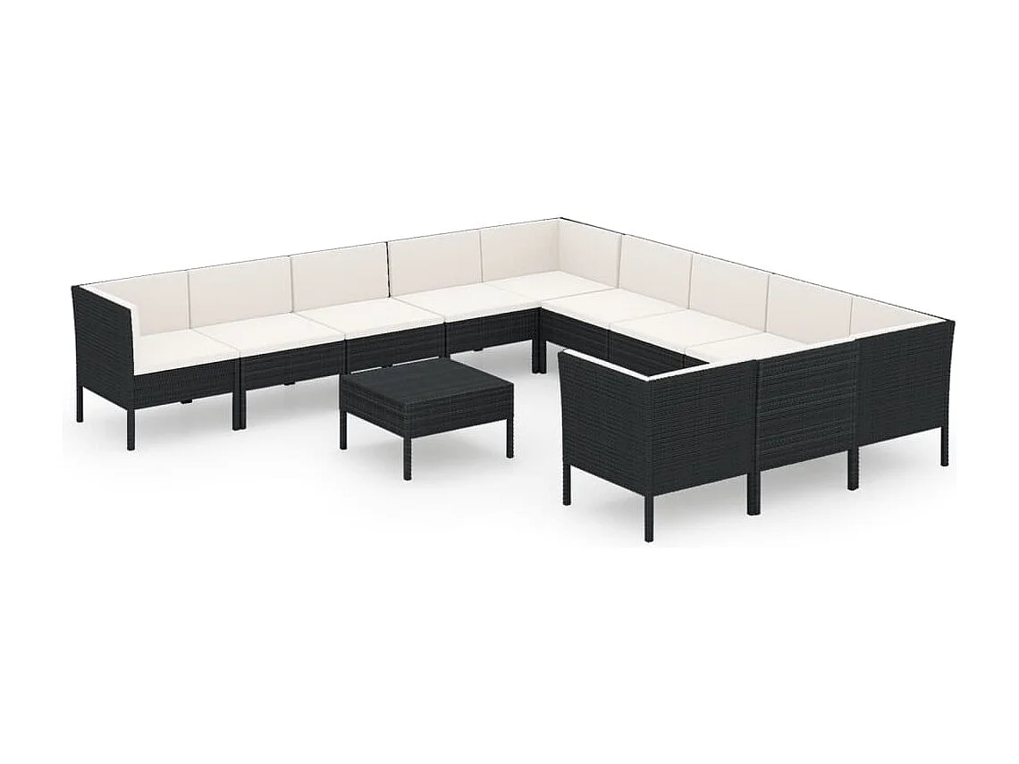 Set Divani da Giardino 12 pz con Cuscini in Polyrattan Nero