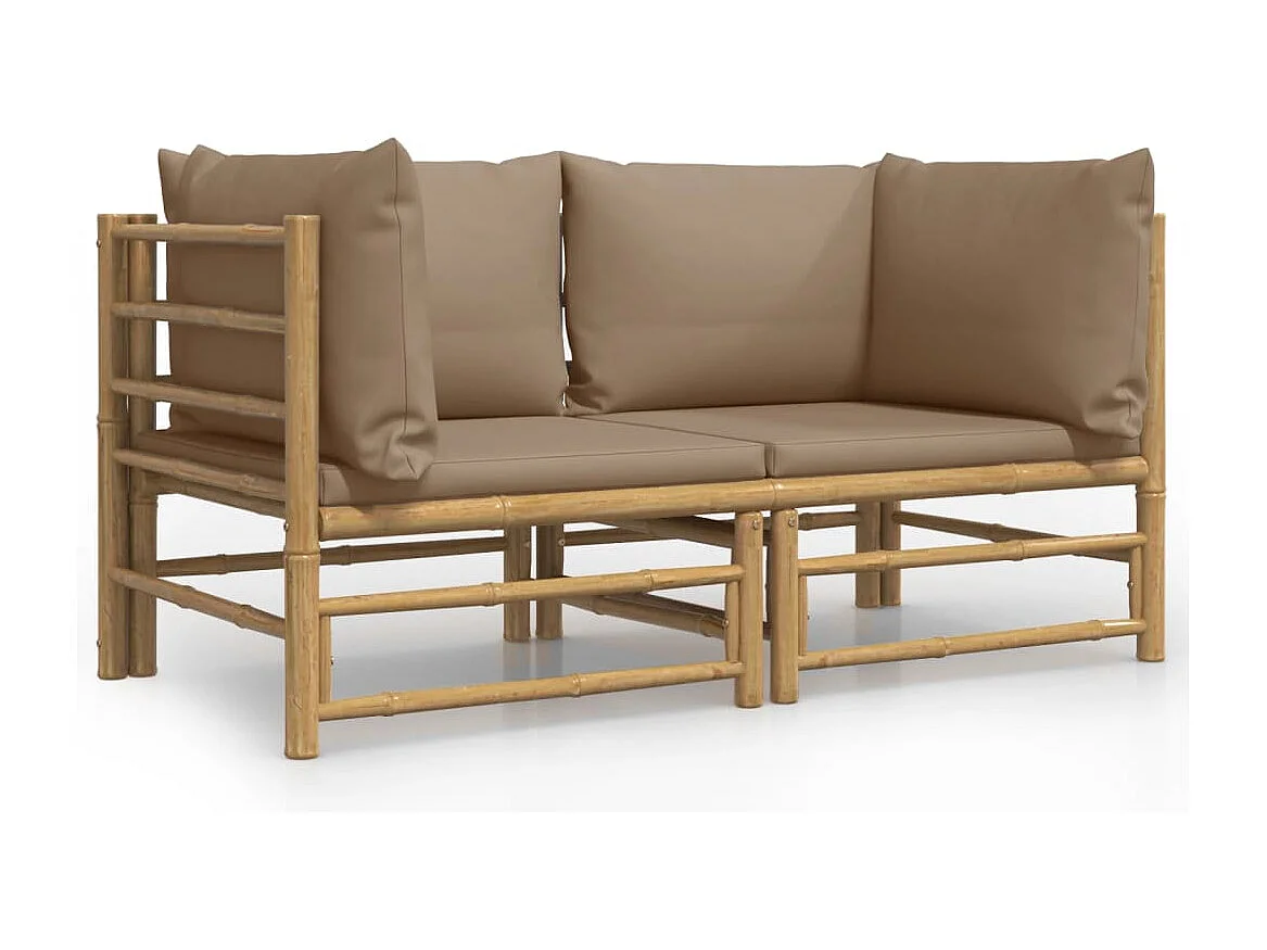 Garten-Ecksofas mit Taupe Kissen 2 Stk. Bambus