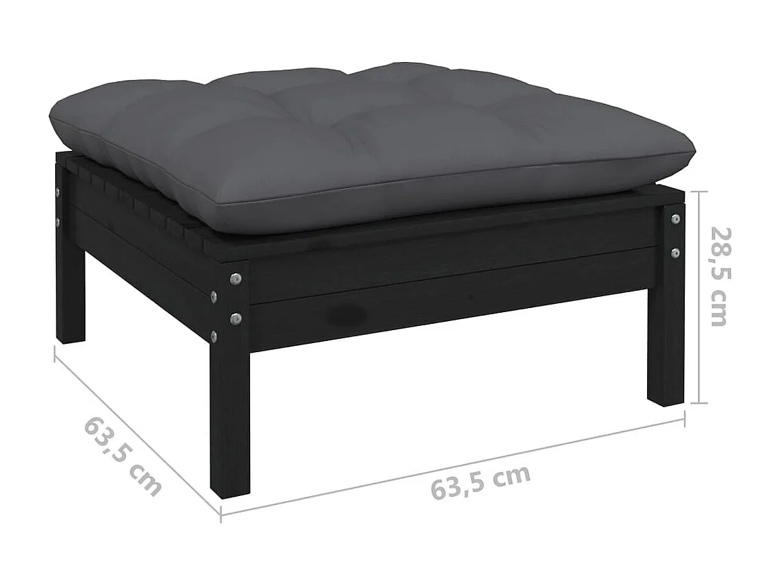 Salon de jardin 5 pcs avec coussins Noir Bois de pin