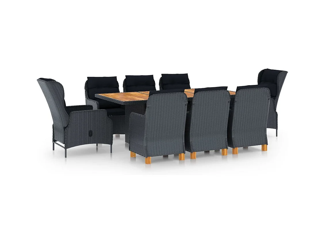 Ensemble à manger 9 pcs avec coussins résine tressée gris foncé