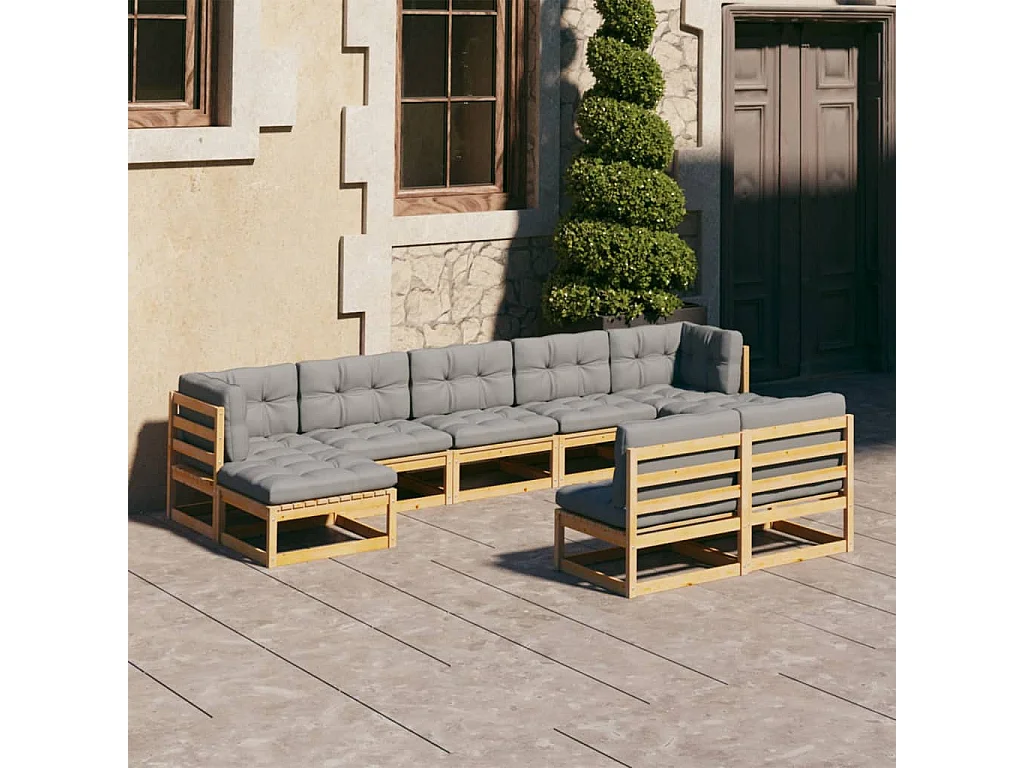 Set Salotto Giardino 9 pz Cuscini Antracite Legno Massello Pino