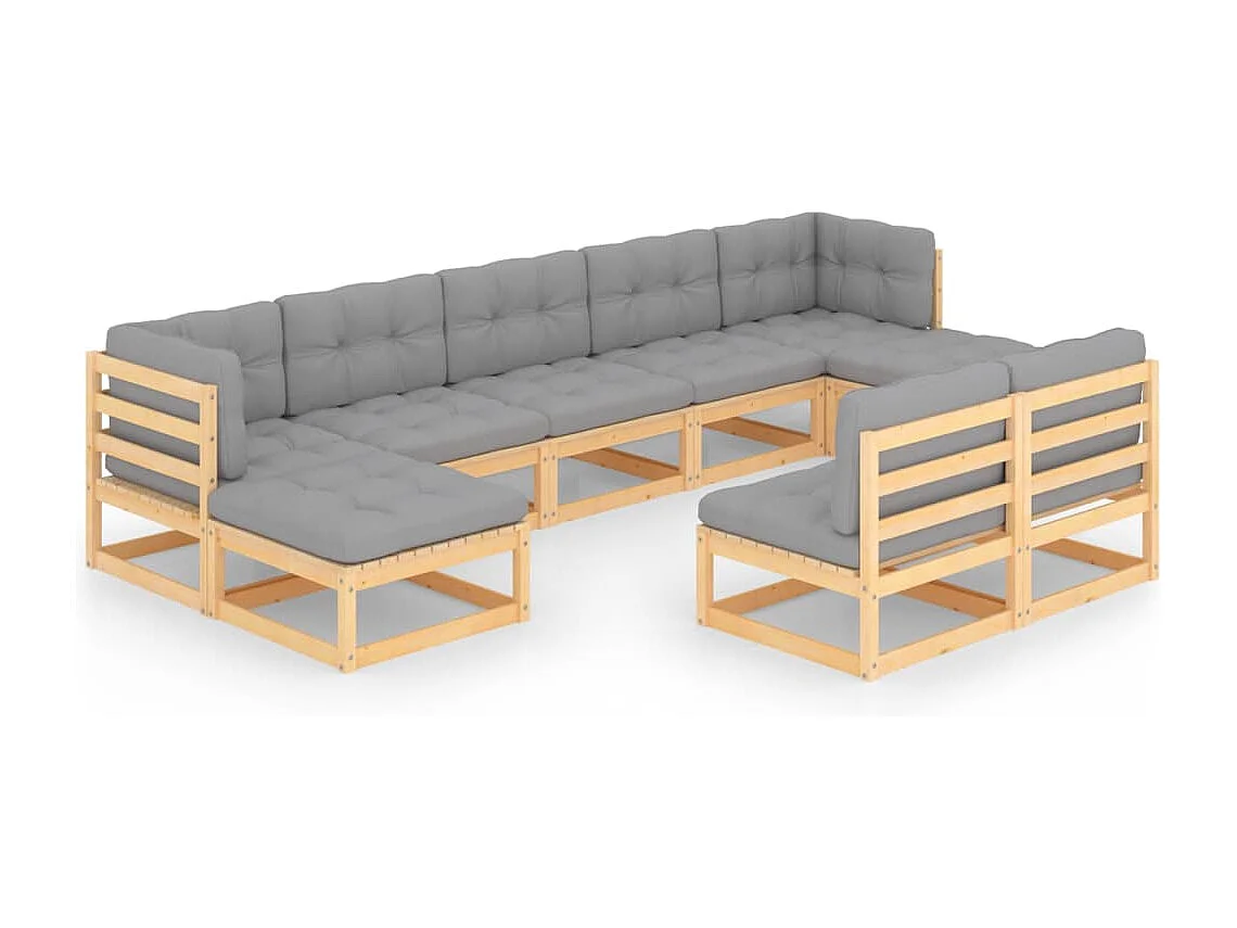 Set Salotto Giardino 9 pz Cuscini Antracite Legno Massello Pino