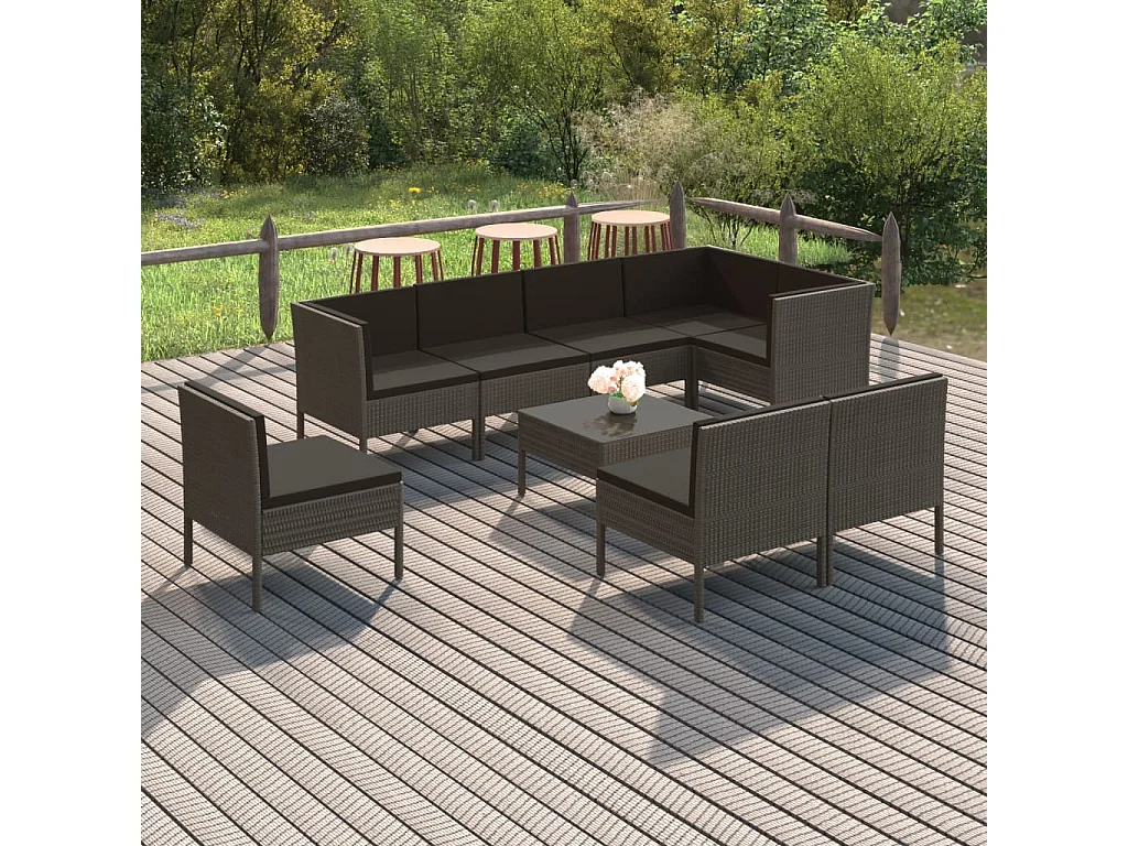 9-tlg. Garten-Lounge-Set mit Auflagen Poly Rattan Grau