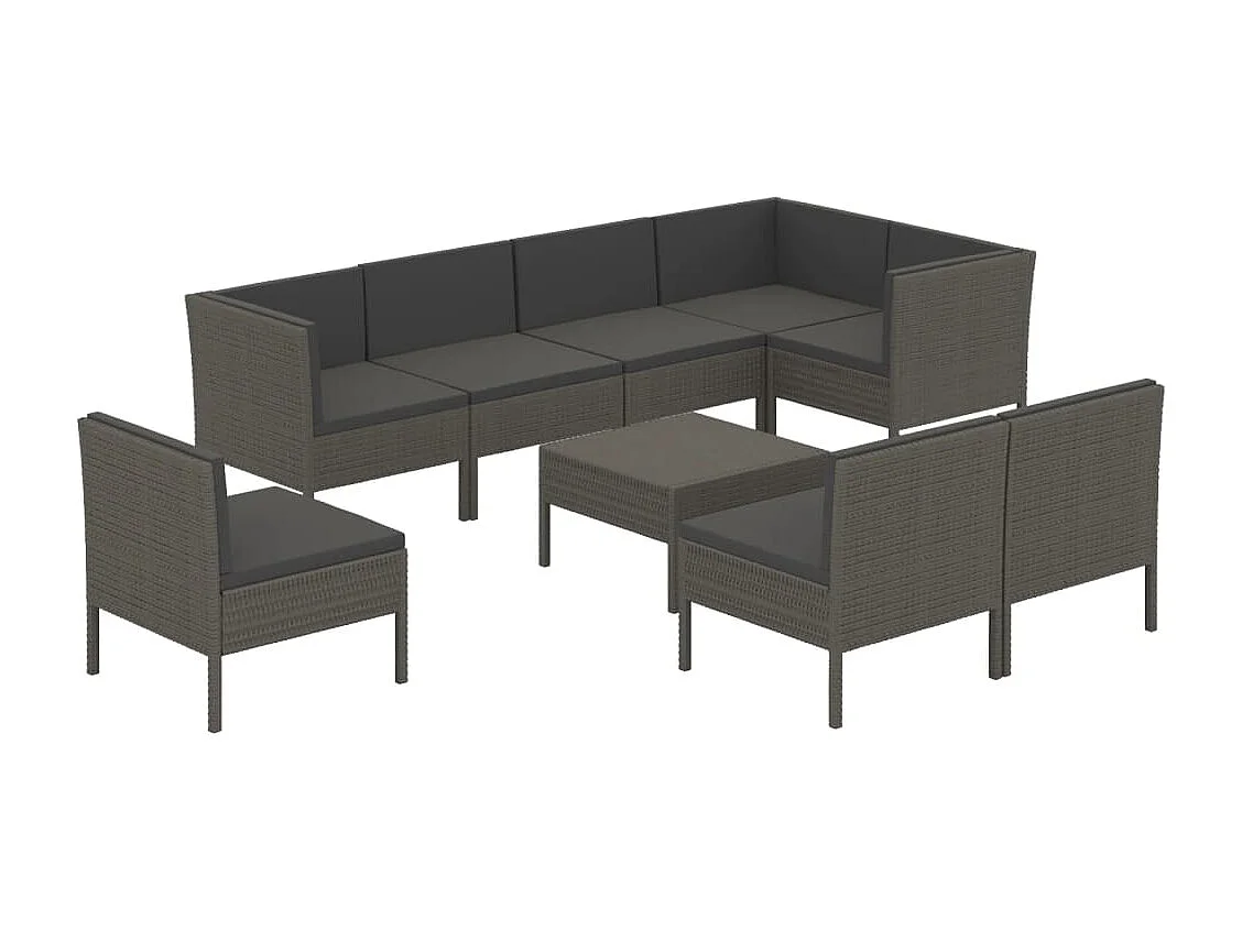 9-tlg. Garten-Lounge-Set mit Auflagen Poly Rattan Grau