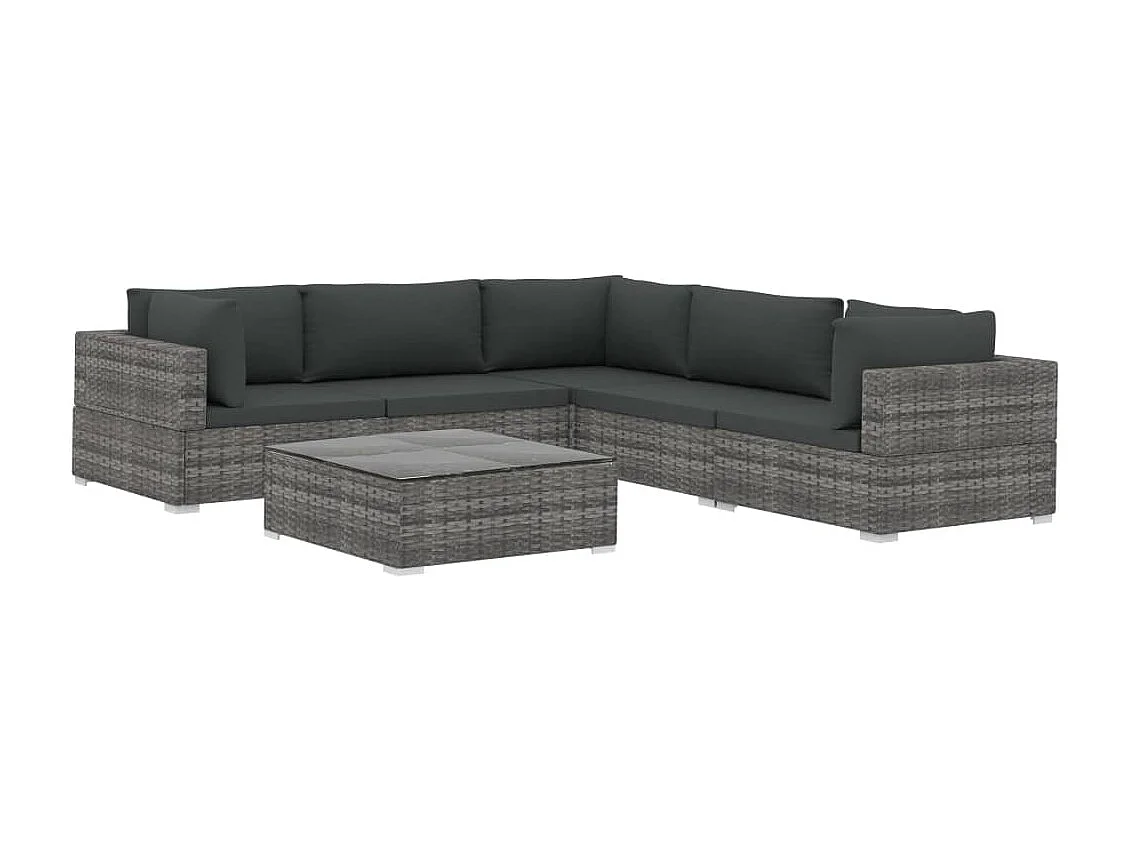 6-tlg. Garten-Lounge-Set mit Auflagen Poly Rattan Grau