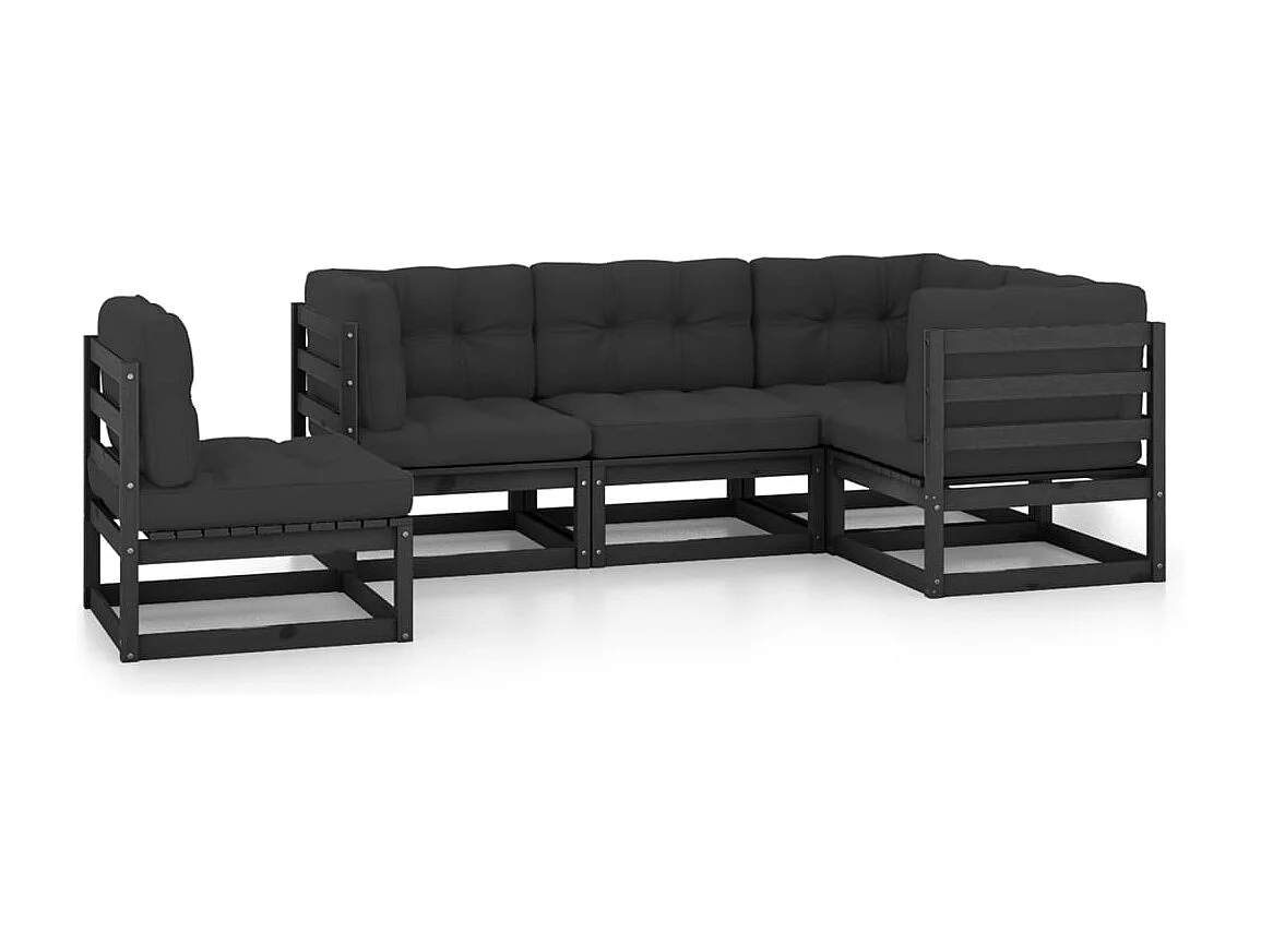 5-delige Loungeset met kussens massief grenenhout